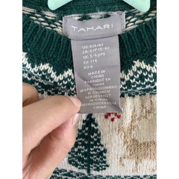Tahari Girls Sweater Christmas Holiday Fair Isle Ruffle Green Sz 5/6 Reduced 4 - Picture 2 of 10